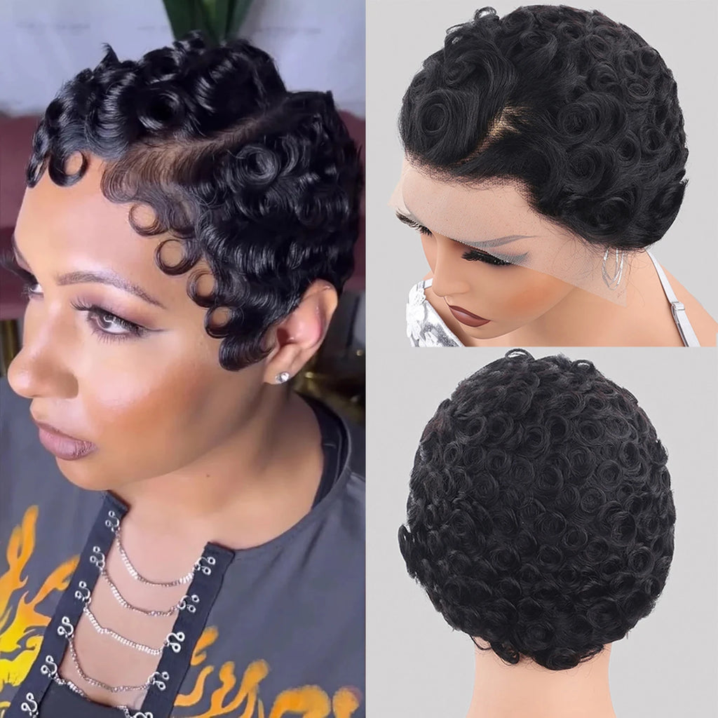 Curly 13x4 HD Lace Front Human Hair Wig 150% Chic Short Pixie Cut Wigs For Women 100% Brazilian Human Hair PrePlucked Daily Wear