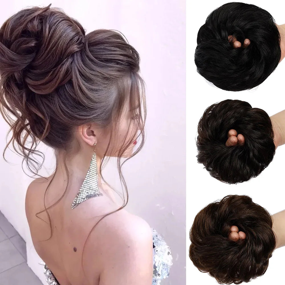 Human Hair Buns Extensions Ponytail Hairpiece Brazilian Hair Pieces Bun For Women Scrunchies Updos Donut Chignon 100% Human Hair