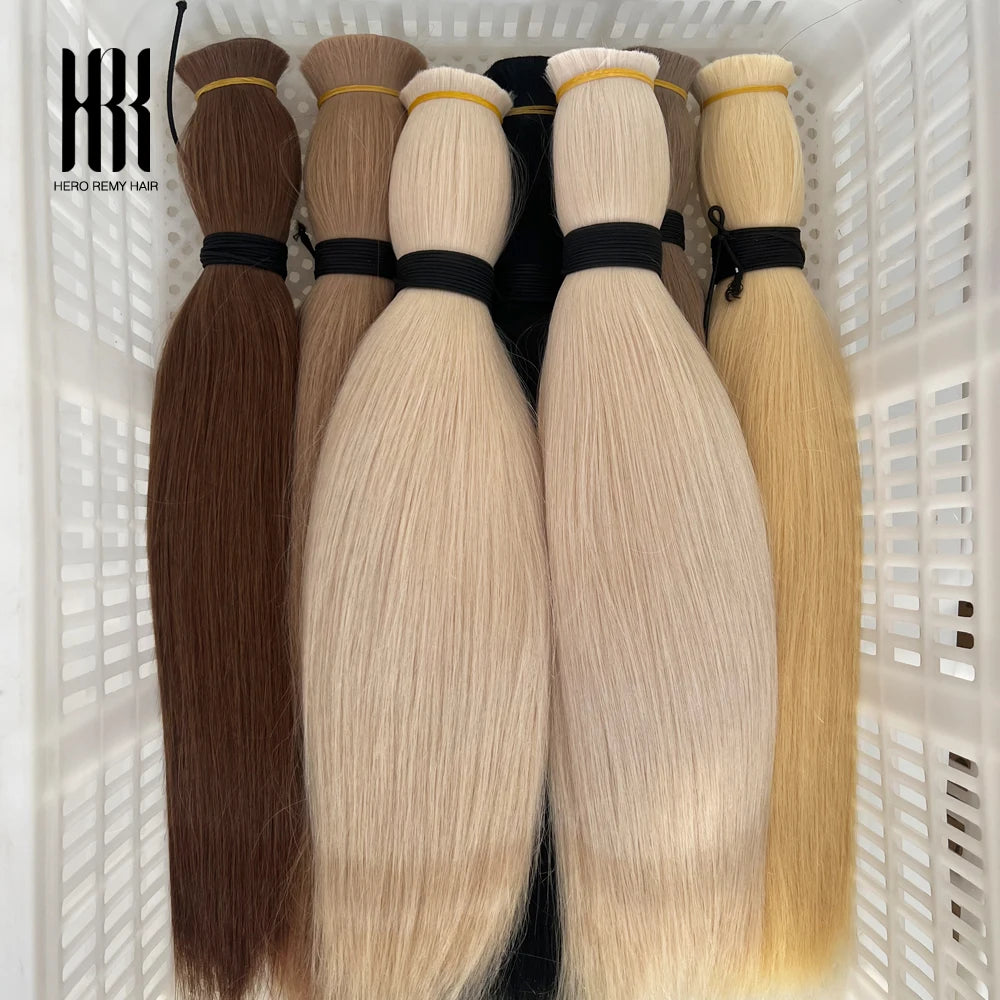 100% Real Remy Human Hair Extensions No Weft Honey Blond Hair Bulk Indian Virgin Crochet Hair Straight Weaving Hair for Braiding