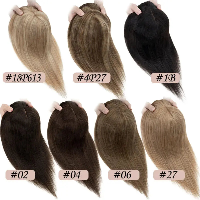 Real Human Hair Wig Hair Toppers for Women Clip In Women Toupee Silk Base Hairpiece with Bangs Blonde Clips In Hair Extensions