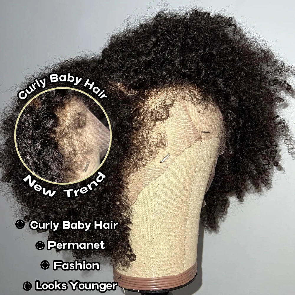 4C Hairline Edge Baby Hair Curly Bob Wig 13x4 Lace Front Human Hair Wigs For Women Remy Branzilian 4x4 Lace Closure Wigs 250%