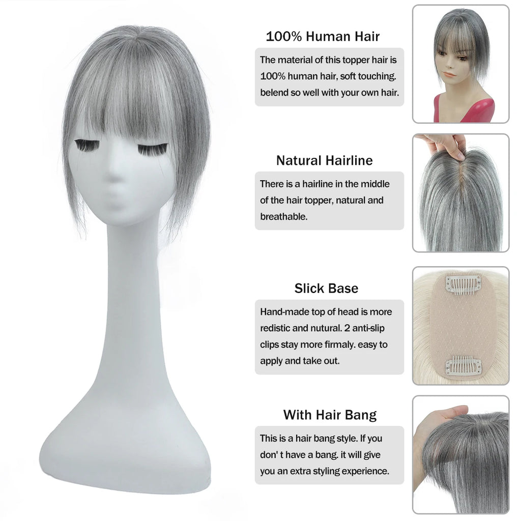Real Human Hair Toppers for Women Daily 360°  Bangs 3D Hair Pieces with Thinning Hair Bangs20, 25, 30, 35cm