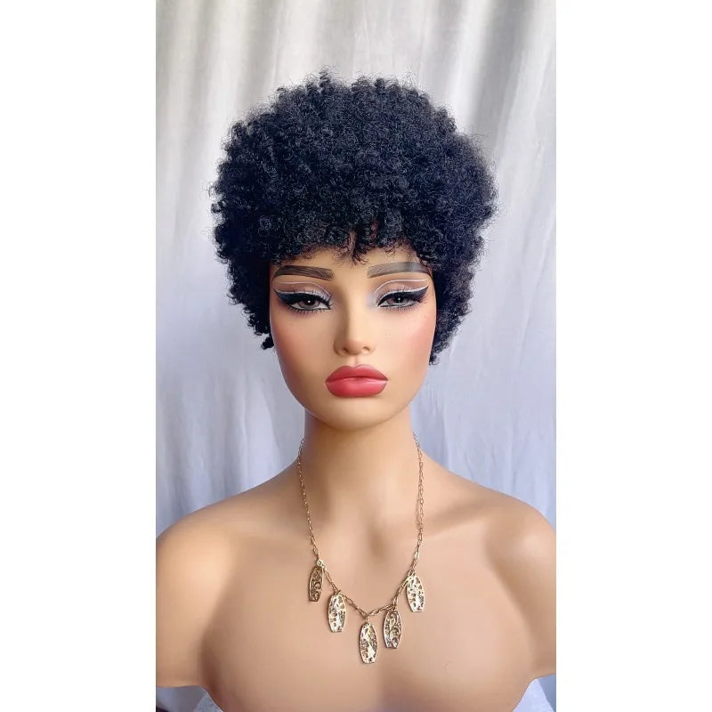 200% Density Short Curly Human Hair Full Machine Wigs For black Women Fashion 8inch Short Curl Wig High Quality Natural Color