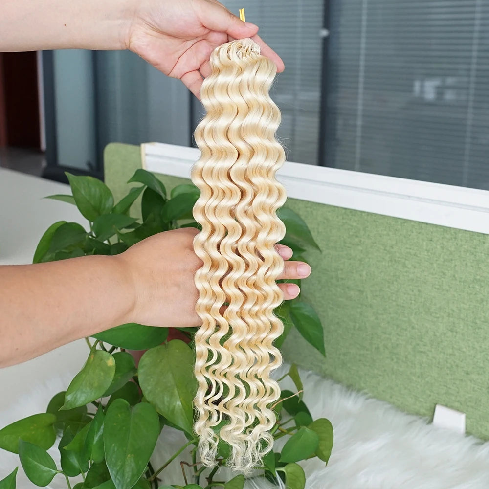 #613 Miracle Knots Crochet 100% Human Hair Deep Wave Bulk Braiding Hair for Bora Boho Braids Blonde Color Highlight Wavy Bundles
