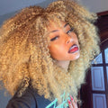 Curly Wigs for Black Women Afro Curly Wig with Bangs Synthetic Fiber Machine Made Glueless Kinky Curly Hair Blonde