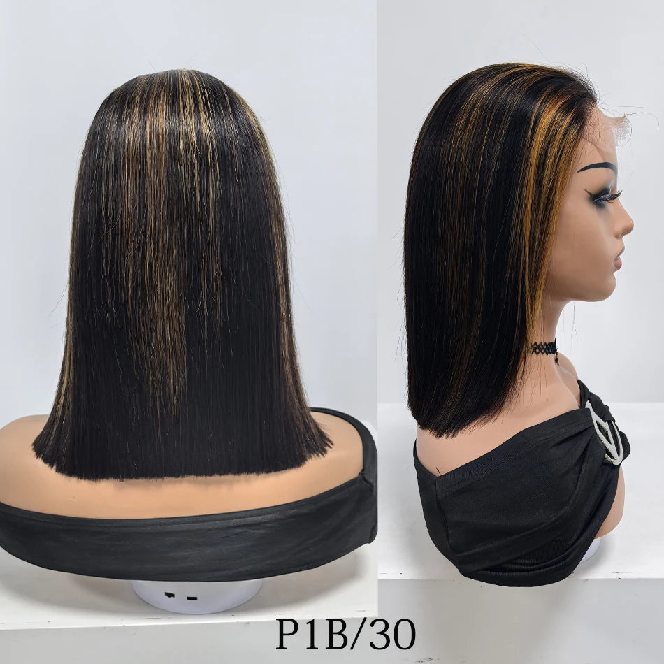 100% Remy Human Hair Bob Straight Glueless Lace Clousre Wigs Pre Plucked 300% Density Ombre Bone Straight 5x5 HD Lace Front Wigs