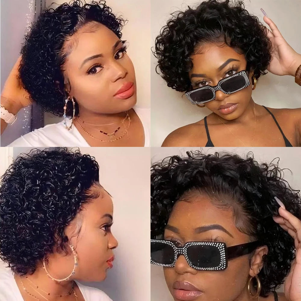 13x1 Transparent Lace Front Wigs Pixie Cut Wig Human Hair Brazilian Remy 100% Human Hair Short Curly Human Hair Wig