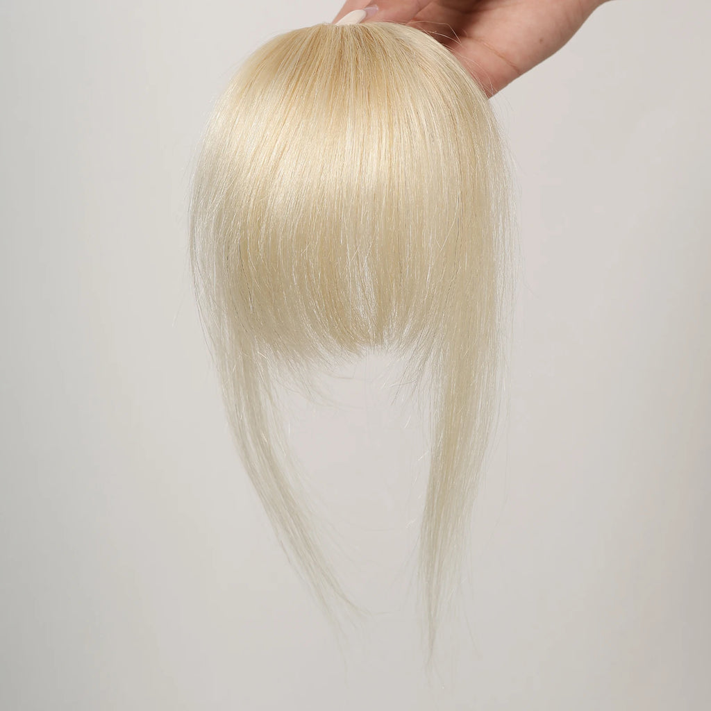 100% Human Hair Bangs Platinum Blonde Human Hair Air Bangs Straight Human Hair Pieces for Women Blunt Bangs 4.5in Hair Extension
