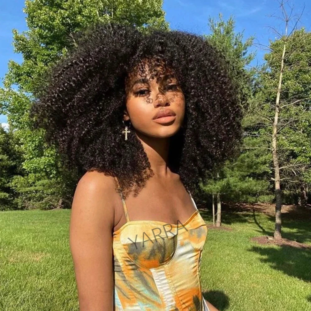 Afro Kinky Curly Human Hair Wigs With Bangs For Black Women 250% Density Brazilian 100% Human Hair Remy Full Machine Made Hair