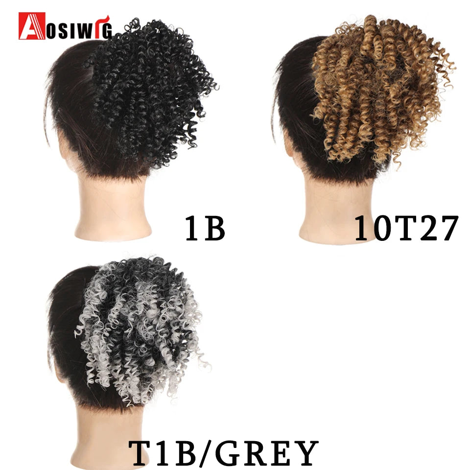 Synthetic Hair Bun Afro Kinky Short Curly Chignon Hairpieces For Women Black Elastic Rubber Band Hair Extensions