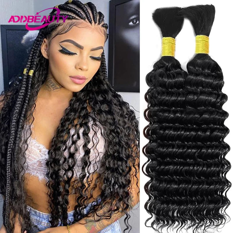 Human Braiding Hair for Boho Braids Deep Wave Bulk Human Boho Hair for Braiding No Weft 100% Real Curly Human Hair Extensions
