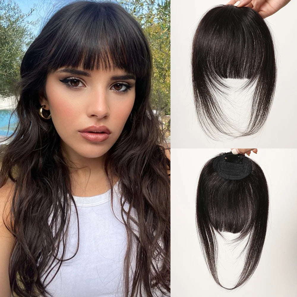 100% Human Hair Bangs Platinum Blonde Human Hair Air Bangs Straight Human Hair Pieces for Women Blunt Bangs 4.5in Hair Extension