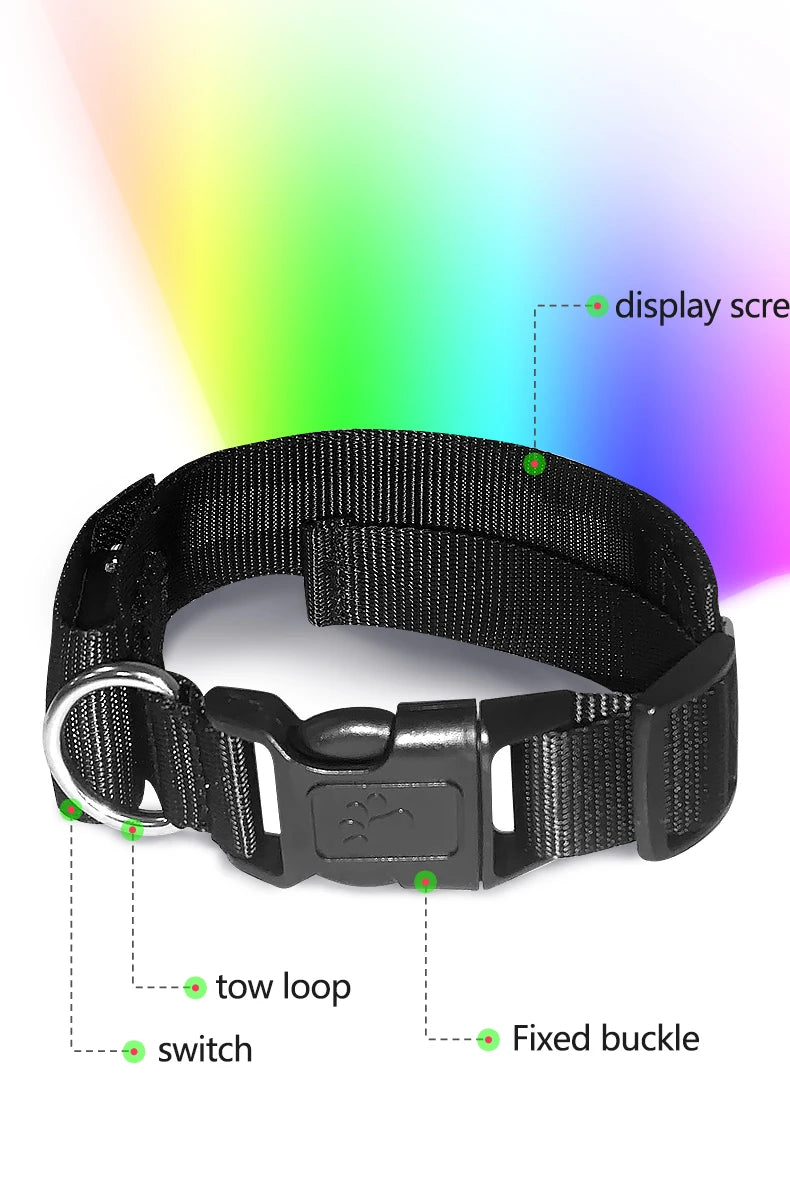 RGB Color LED Collar with Programmable LED Screen Scrolling Customized Text Animations Rechargeable Glowing LED Pet Dog Collars
