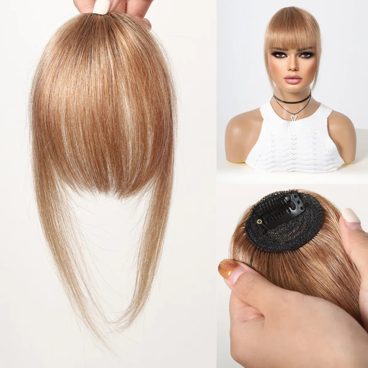 100% Human Hair Bangs Platinum Blonde Human Hair Air Bangs Straight Human Hair Pieces for Women Blunt Bangs 4.5in Hair Extension