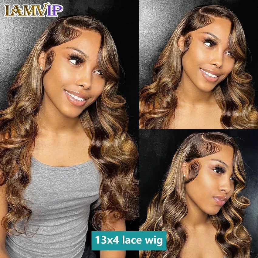 13x4 13x6 HD Lace Front Wig for Women Body Wave Remy Human Hair P4/27 Piano Ombre Blonde Brown Highlight Glueless Human Hair
