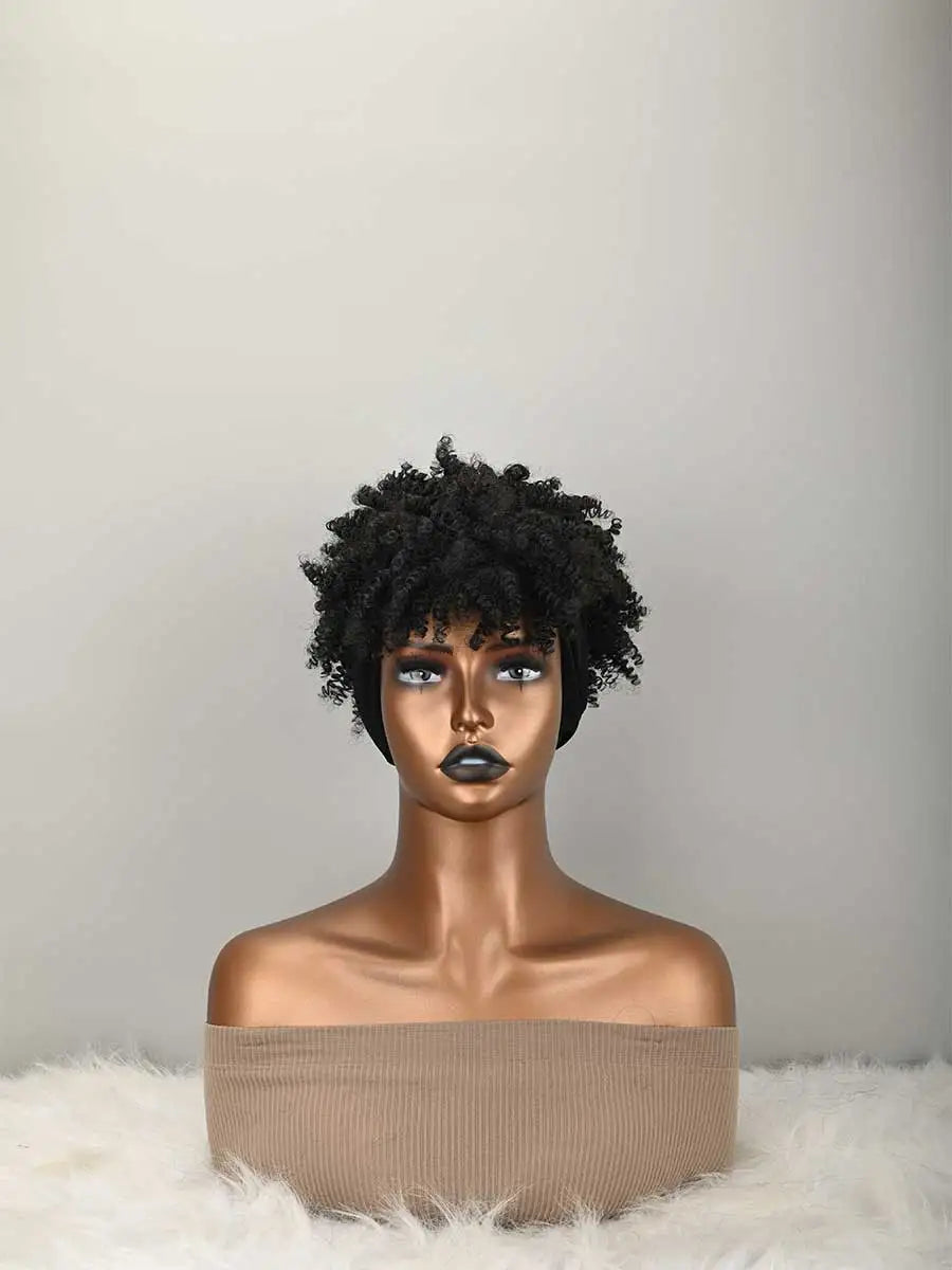 Headband Wig Curly Headband Wig With Bangs For Women Synthetic Afro Curly Hair Wig With Headband Attached Wigs