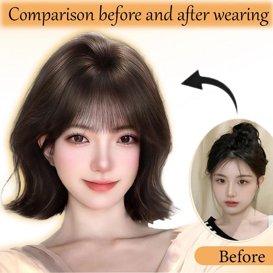 Brown Black Short Curly Hair Wig for Women High Quality Synthetic Wig Wave Fashion Ladies Wig with Bangs Cosplay Lolita Party