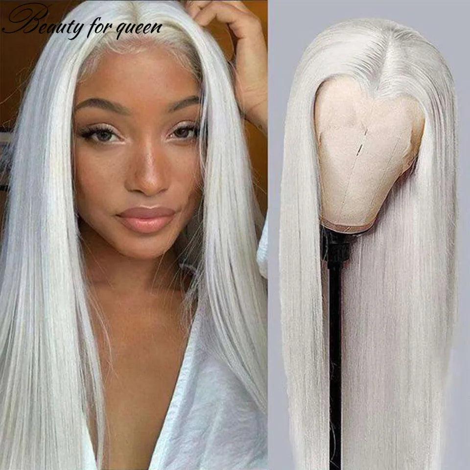 High Quality ﻿White 100% Human Hair 13x4 Lace Front Wig Bone Straight For Black Women Hot Sale Product Fashion Women Beauty