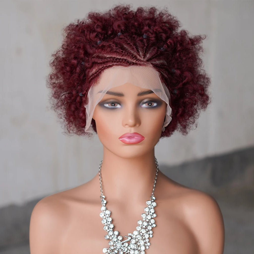 Afro Curly Wigs Colorful Human Hair Wigs with Braids 13×4 Lace Front Wig Remy Human Hair Wig for Women