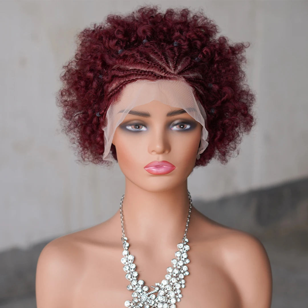 Afro Curly Wigs Colorful Human Hair Wigs with Braids 13×4 Lace Front Wig Remy Human Hair Wig for Women