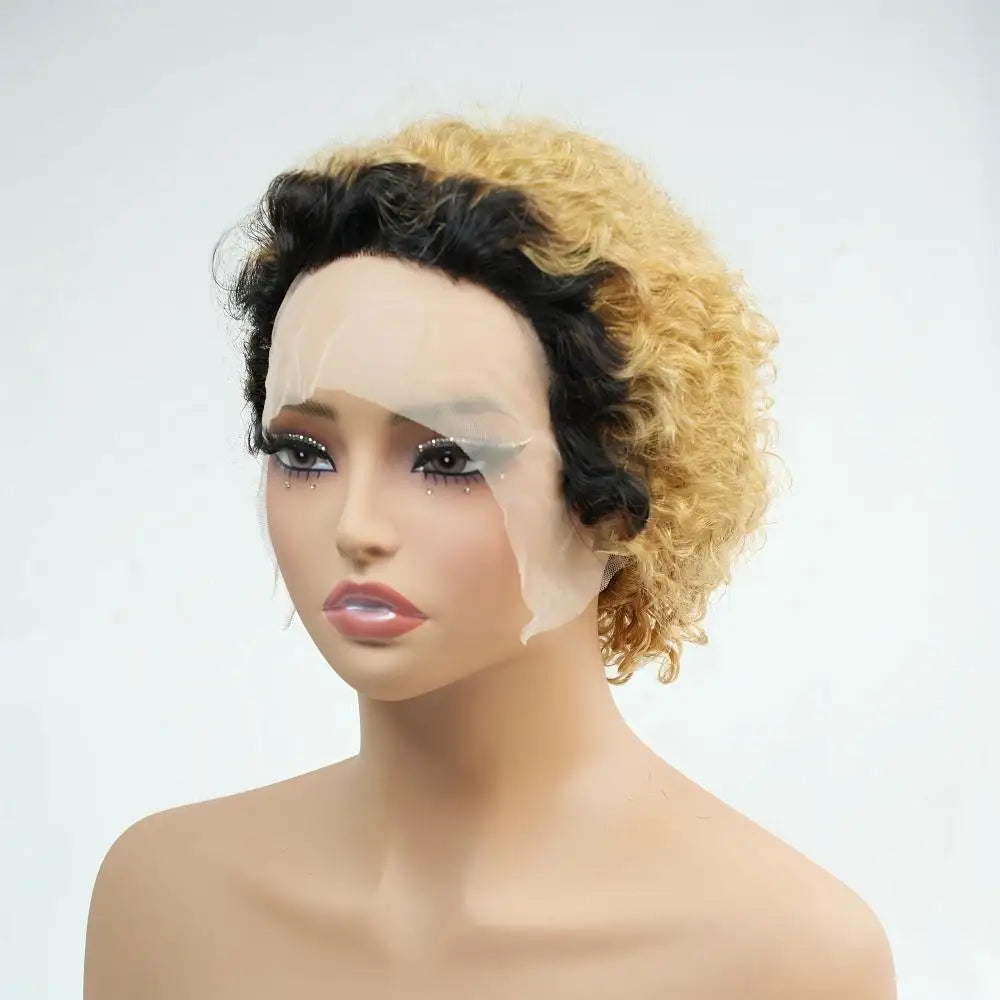 13x1 Transparent Lace Front Wigs Pixie Cut Wig Human Hair Brazilian Remy 100% Human Hair Short Curly Human Hair Wig
