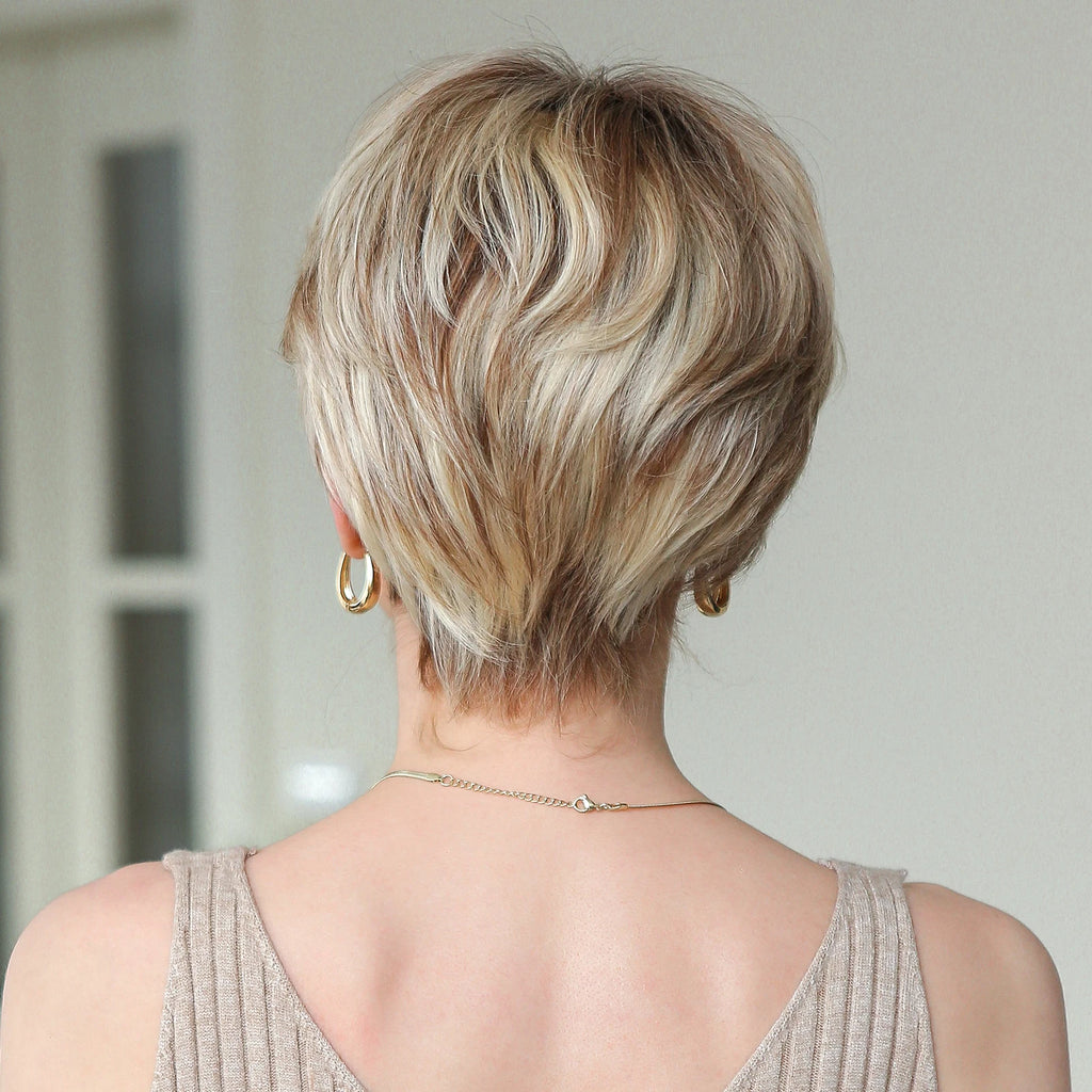 100% Remy Human Hair Wigs Brown Blonde Highlight Hair Short Pixie Cut Lace Front Wig for Women HD Transparent Human Hair Wigs