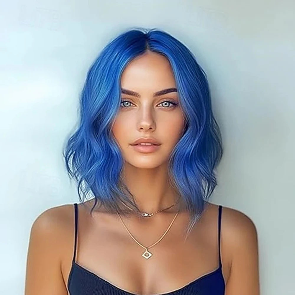 HAIRJOY Synthetic Hair Wavy Wigs for Women Short  Middle Part Curly  Bob Wig  Heat Resistant Fiber Dress Up Wig for  Party Use