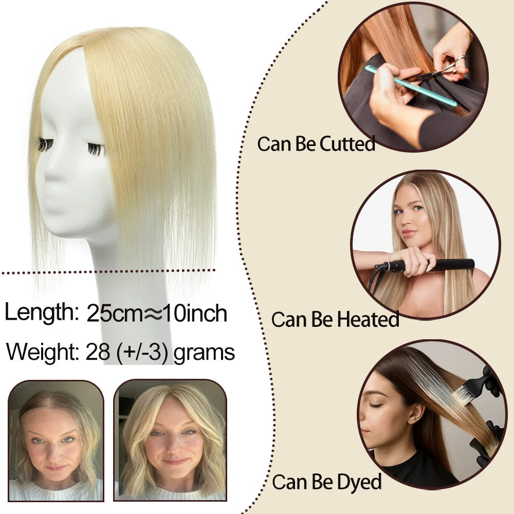 Human Hair Toppers For Women 4x13cm Silk Base Ultra-thin 360°Cover Wide Hairpart/Grey Hair Highly Breathable Easy Install&Remove