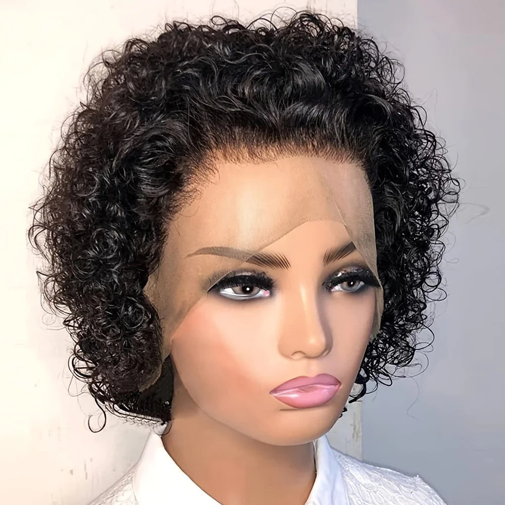 99J Short Curly Lace Front Human Hair Wigs 13X1 Pixie Cut Short Curly Human Hair Wigs Red Water Wave Wigs For Women Human Hair