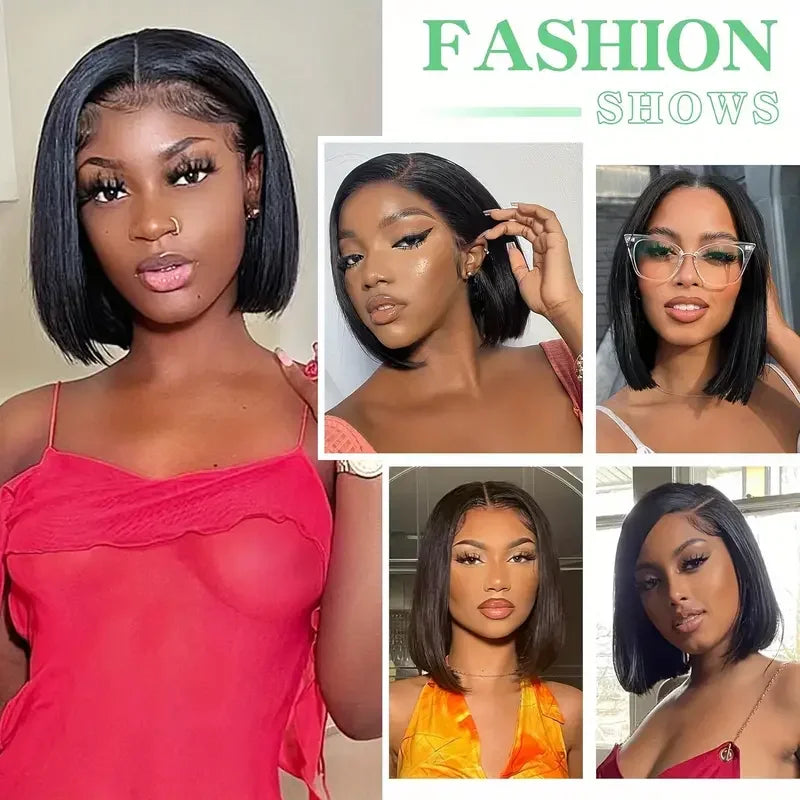 2026 New 10 Inch 4x4 Lace Front Synthetic Wig, Bone Straight Short Bob Preplucked Soft Brazilian Style Daily Wear Fashion Lace F