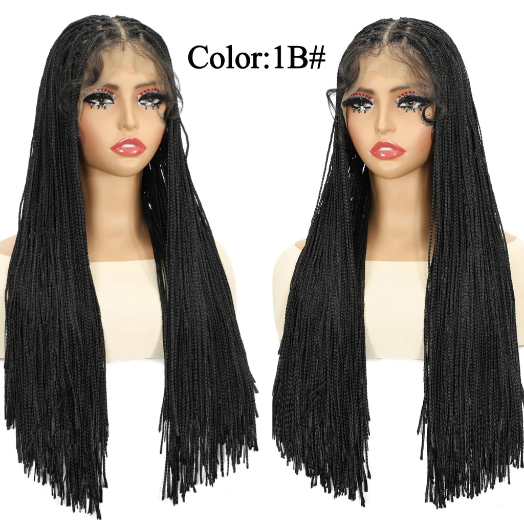 13x5 Lace Frontal Wig for Women Long Synthetic Hair Braided Wig with Baby Hair Crochet Glueless Black Wig for Daily Use
