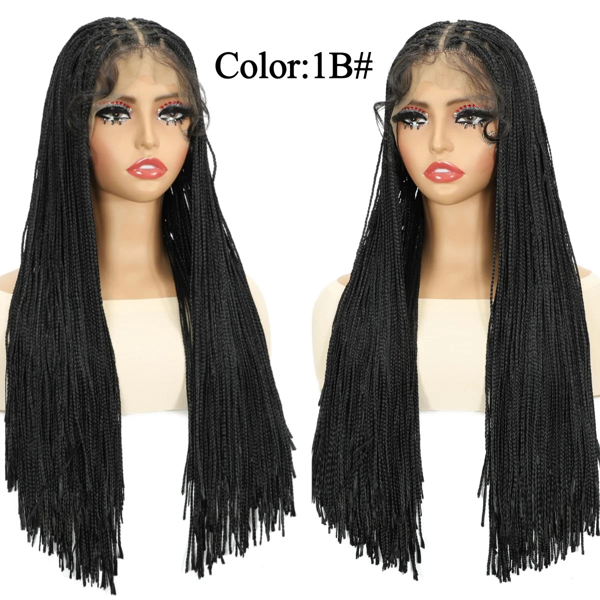 13x5 Lace Frontal Wig for Women Long Synthetic Hair Braided Wig with Baby Hair Crochet Glueless Black Wig for Daily Use