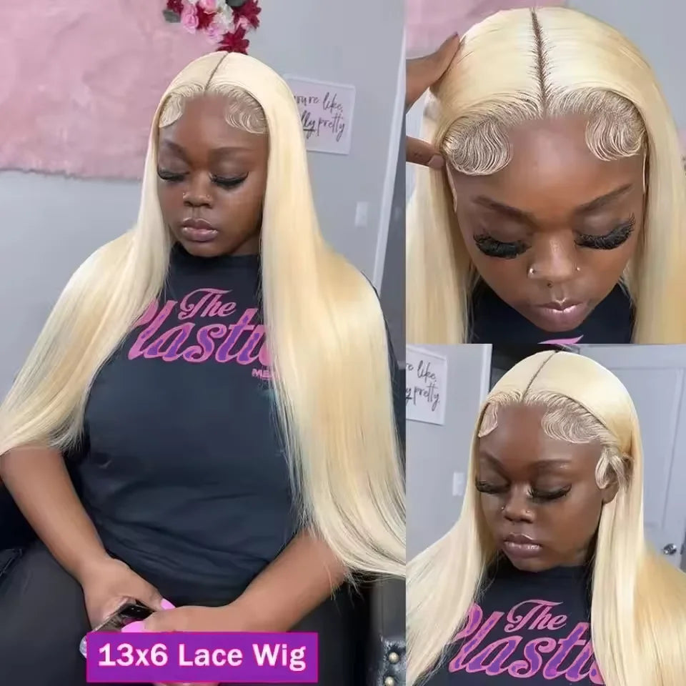 13X4 transparent Brazilian straight lace front wig 38 inches human hair blonde straight 613 Hd lace front wig 220 density