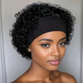 Headband Wig Human Hair for Woman Pixie Cut Wig Short Curly Hair Headband Wig Machine Made 180% Density Black Beginner Friendly