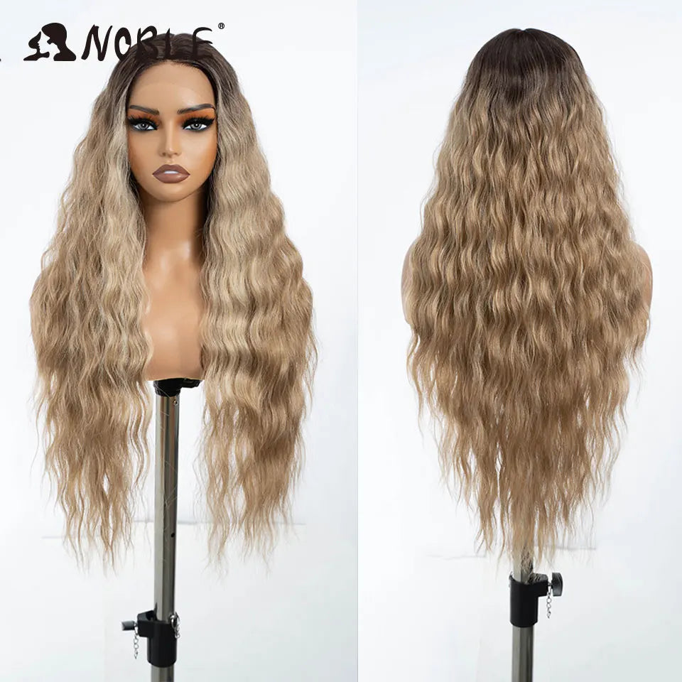 Noble Synthetic Lace Front Wig Long Wavy Side Part Body Wavy Lace Front Wig For Women Lace Front Wig Ombre Blonde Cosplay Wig