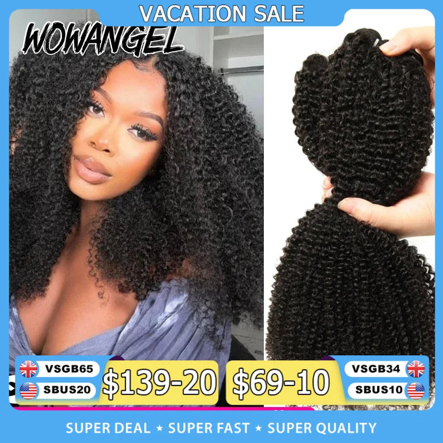 Afro Kinky Curly Human Hair Bundles 30 Inch Human Hair Weft Virgin Hair Extensions 1/3/4 Pieces Natural Color Brazilian Weaving
