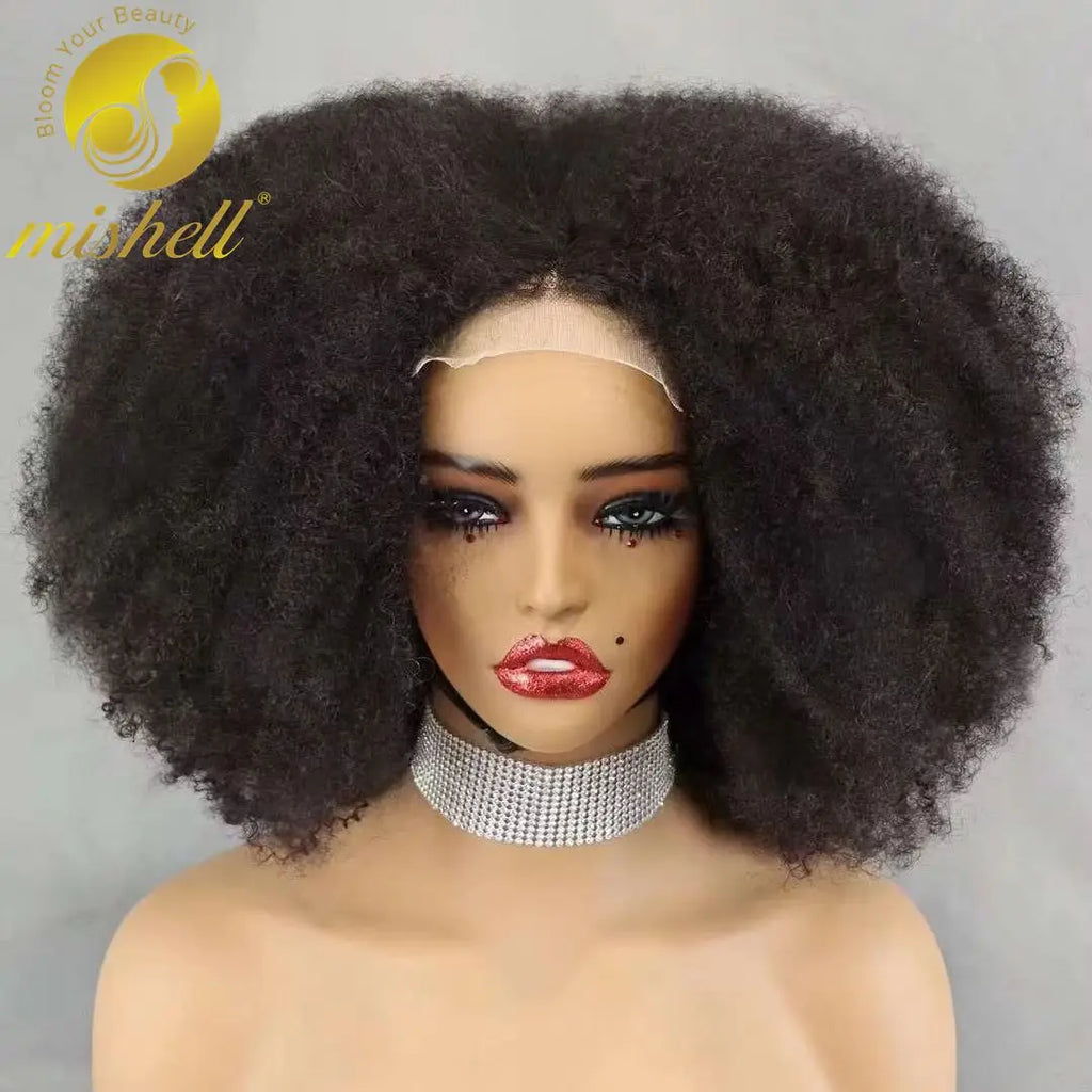 16 Inch Natural Afro Kinky Curly Human Hair Wig Bob Wigs 300% Density Short 4x4 Lace Closure Curly Wigs with Baby Hair for Women