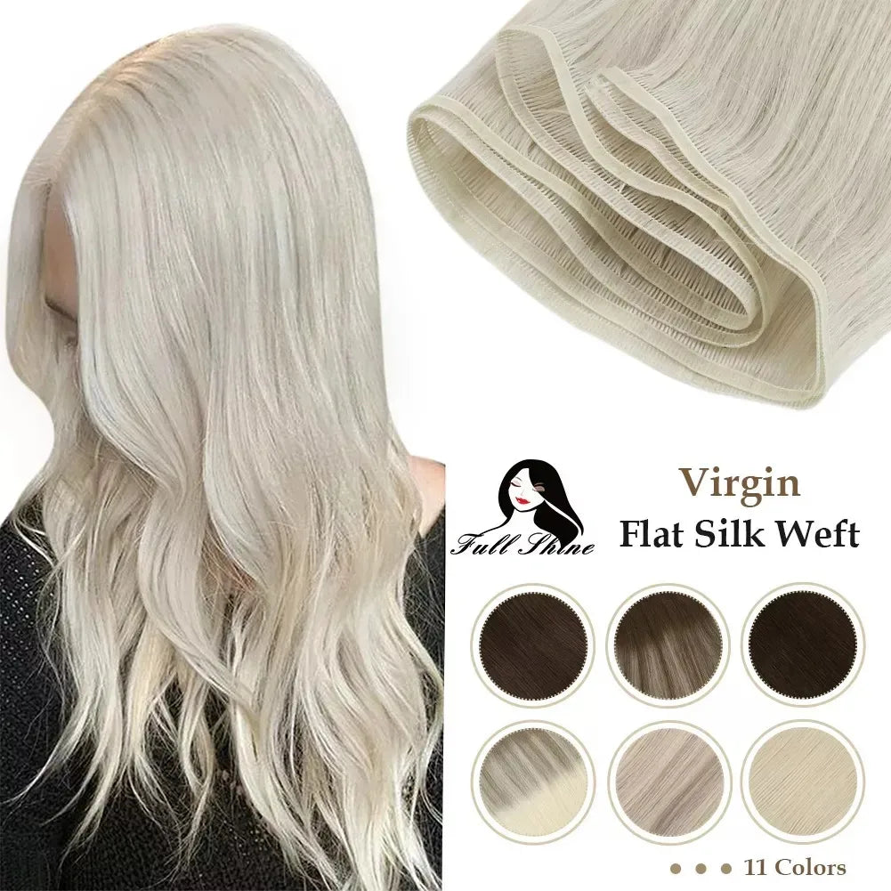 Full Shine Virgin Flat Silk Weft Hair Bundles Straight Human Hair Extensions 100% Real Virgin Human Hair Sew In Weft For Women
