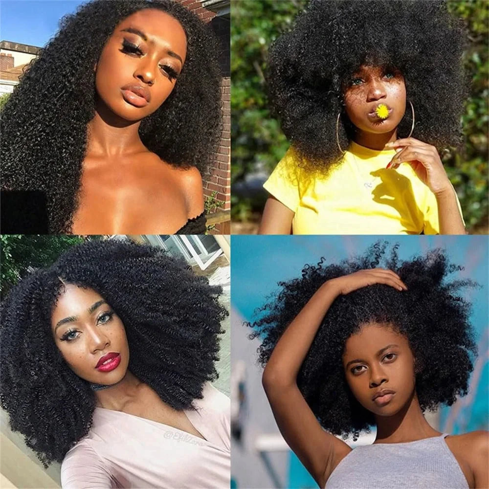 Afro Kinky Curly Human Hair Brazilian Virgin Human Hair Extensions Natural Color Weave 1/3/4 Bundles Double Weft Extensions