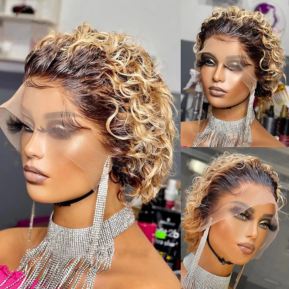 Short Curly Lace Front Human Hair Wig for Women Short Curly Pixie Wig Human Hair 13x1 Curly Human Hair Wigs for Black Women