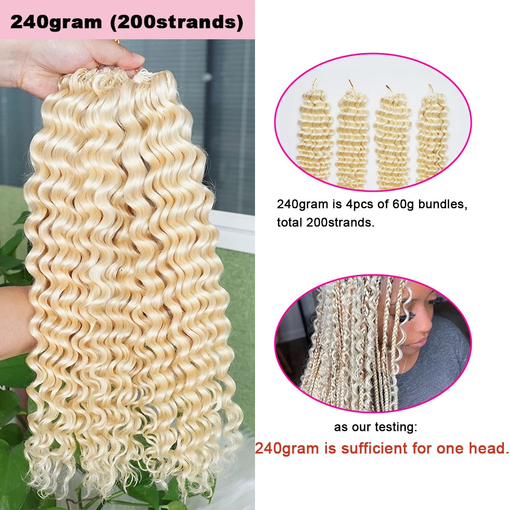 #613 Miracle Knots Crochet 100% Human Hair Deep Wave Bulk Braiding Hair for Bora Boho Braids Blonde Color Highlight Wavy Bundles