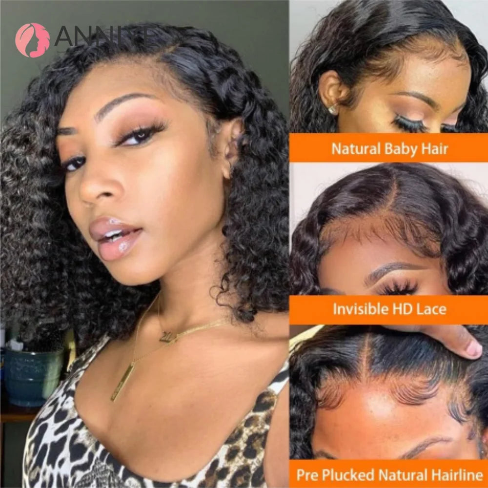 Super High Density Wig KInky Curly 5x5 Lace Closure Wig For Black Women Brazilian Wigs 100% Human Hair Bob Wigs ANNIYE Hair