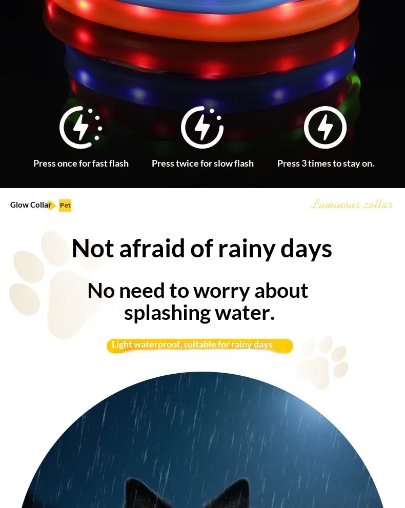 Led Pet Collar Type-C Charging Silicone Nighttime Luminous Ring Usb Dog Cat Collar Quick Flash Constant Light Slow Flash