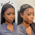 34in Jet Black 13x6 HD Transparent Lace Frontal Wigs Bone Straight 13X4 Real HD Lace Full Frontal Wigs Glueless 250% Pre Plucked