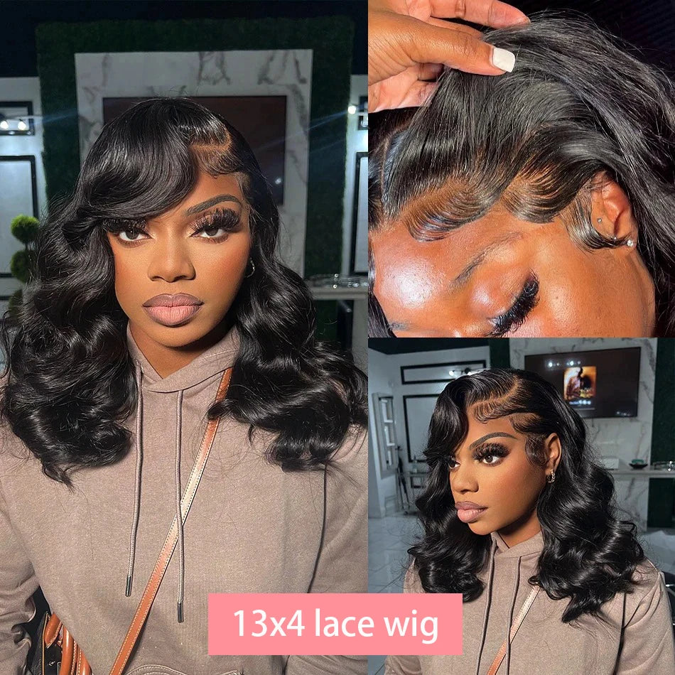 13x4 Curly Short Bob Body Wave Lace Frontal Wigs 12 14 16 Inch Wavy 4x4 HD Lace Front Wig Closure Brazilian Remy 100% Human Hair