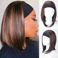 16 Inch Headband Wig For Women Mixed Brown Ombre Bob Wig Straight Synthetic Heat Resistant Wig With Headband For Daily Party Use