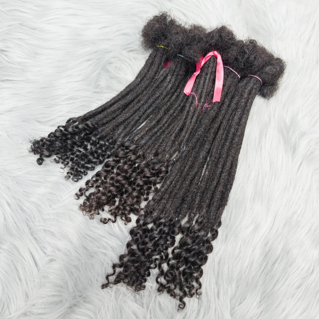 Natural Human Hair Dreadlock Extensions with Curly Ends 8-12 Inch Handmade Curled Tail Locks Extension for Women Men 10 Strands