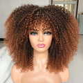16 Inch Black Brown Natural Looking Synthetic Hair Afro Curly Wig for Black Women Kinky Curly Wig with Bang Short Curly Bob Hair