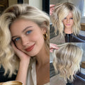 High Heat Fibre Realistic Lace Front Wig Ash Blonde Highlights HD Lace Wigs for Women Hair Loss 13x4 Glueless Short Bob Wavy Wig