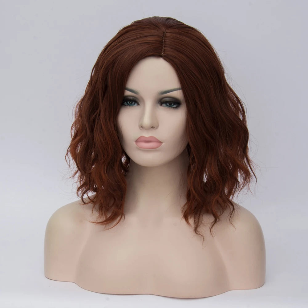 Women’s Short Wavy Brown Bob Wig with Side Line Part Heat Resistant Synthetic Great for Halloween Cosplay Themed Gatherings